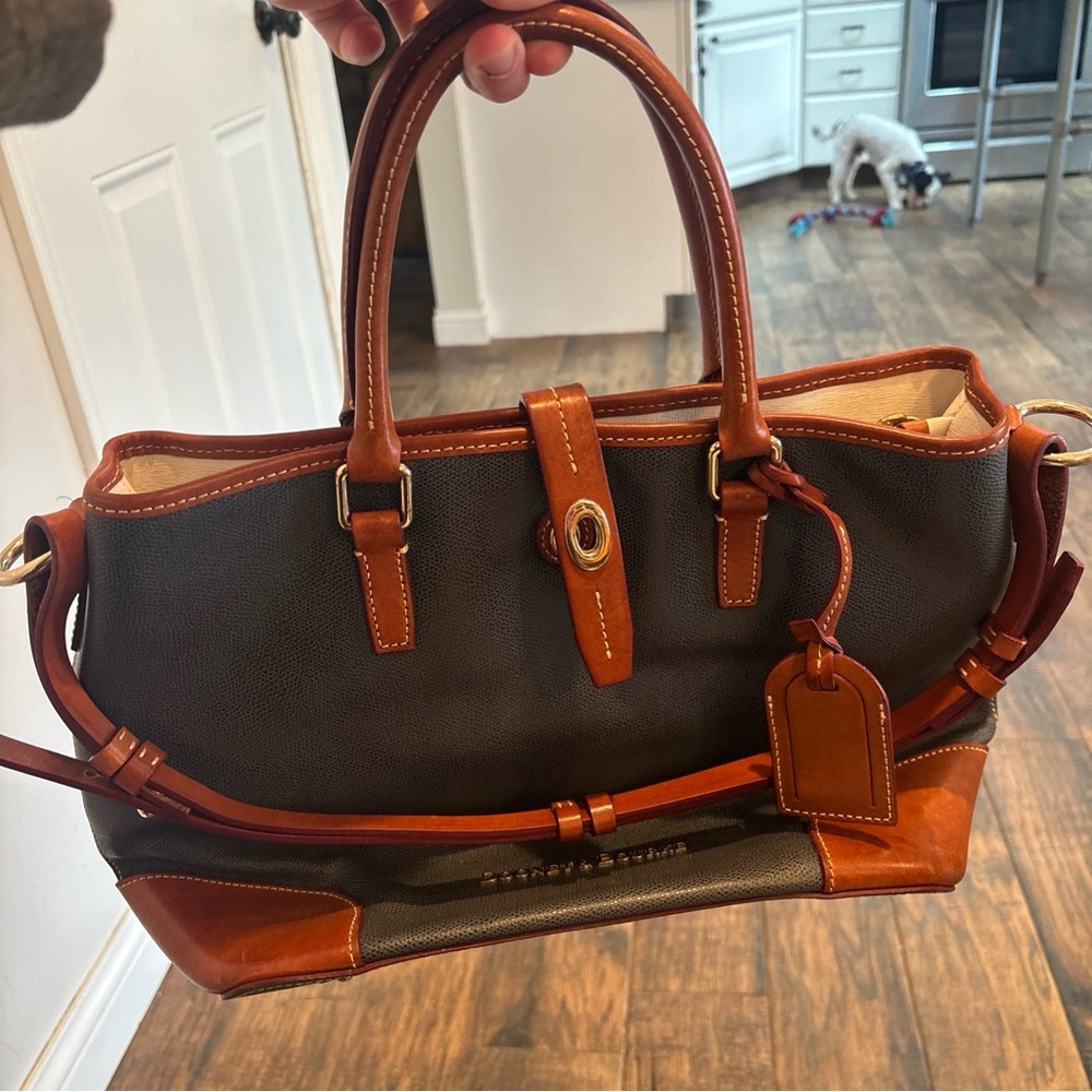Dooney & Bourke Brown/Chestnut Leather-Trim Messenger Tote